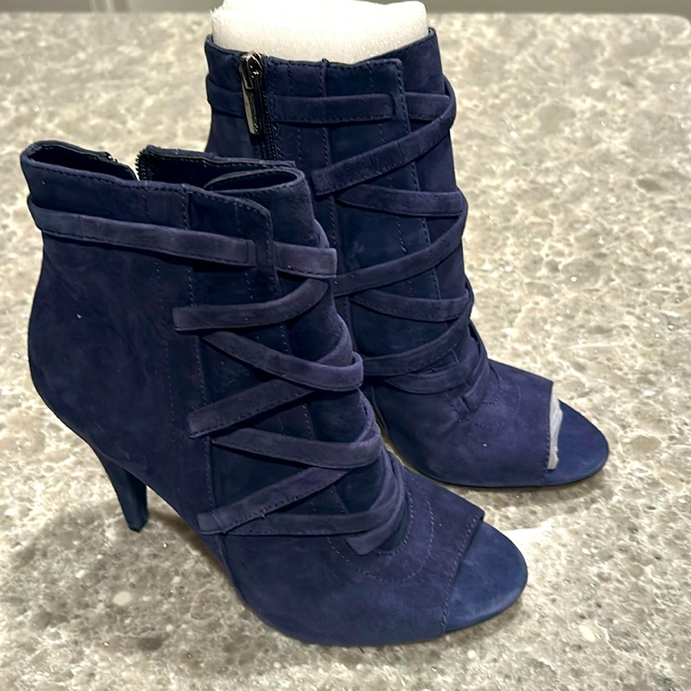 Vince Camuto suede ankle boots with peep toe.